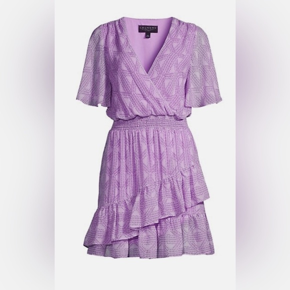 Laundry by Shelli Segal purple lavender Flutter Sleeve Chiffon Mini Dress size 0 - Picture 1 of 6